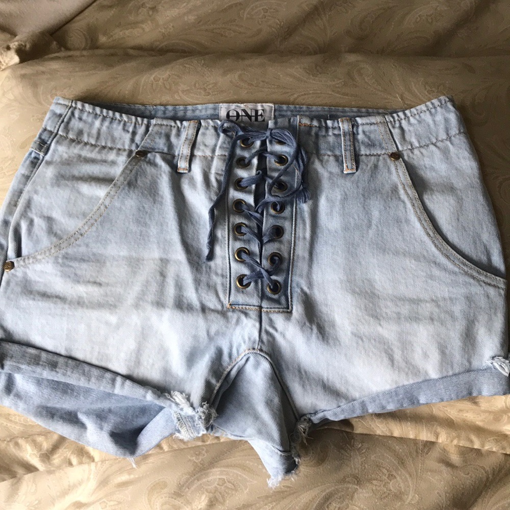 One Teaspoon Super Freaks Lace Up Denim Shorts